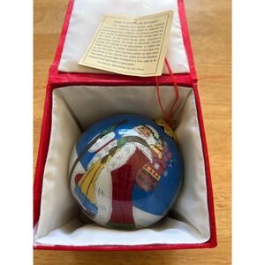Les Hans Inside Painted Glass Santa Claus Christmas Ornament Gift Boxed